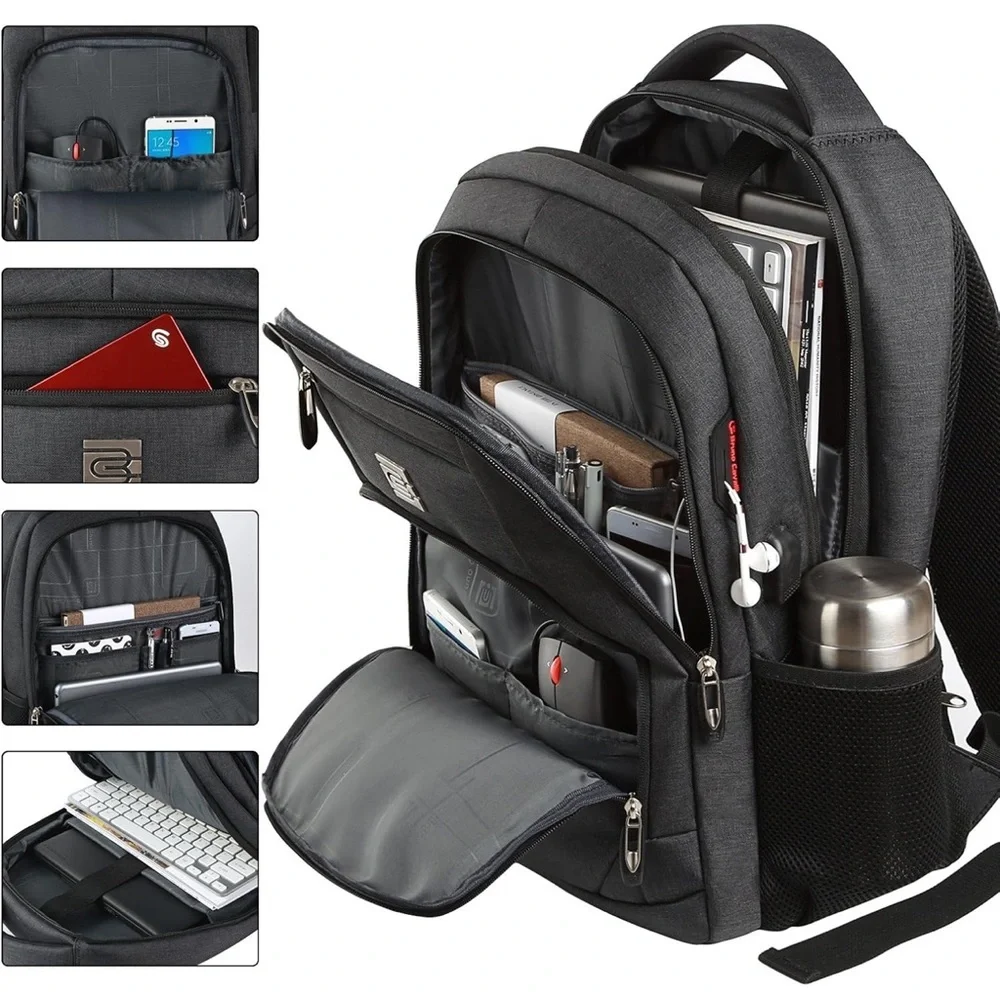 Laptop‎ Backpack Business Travel Anti Theft Slim Durable with USB Black NEW